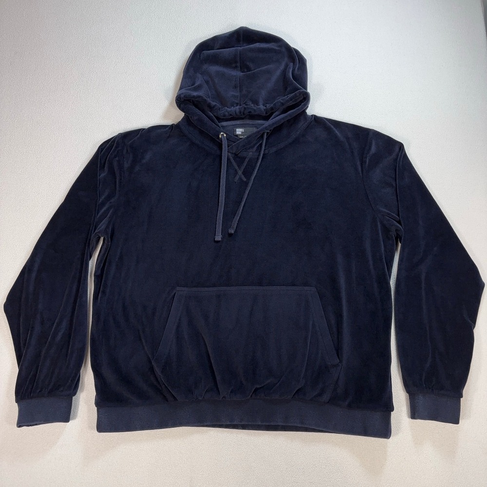 Russell Park Velour Hoodie Men's 2XL Dark Navy Stretch Pocket Drawstring Lounge